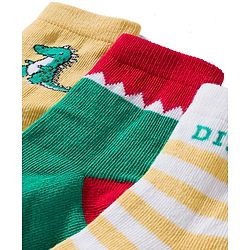 Cute Walk by Babyhug Knit Ankle Length Antibacterial Socks With Stripes & Animal Print Pack Of 3 - Yellow & White