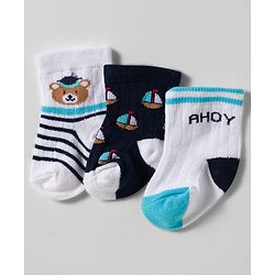 Cute Walk by Babyhug knit Ankle Length Socks With Animal Design Pack Of 3 - White & Black