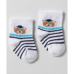 Cute Walk by Babyhug knit Ankle Length Socks With Animal Design Pack Of 3 - White & Black