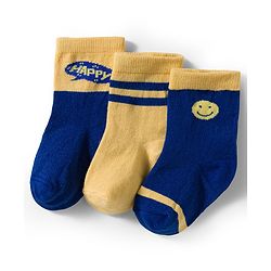 Cute Walk by Babyhug Knit Ankle Length Antibacterial Socks With Stripes & Smiley Print Pack Of 3 - Blue & Yellow