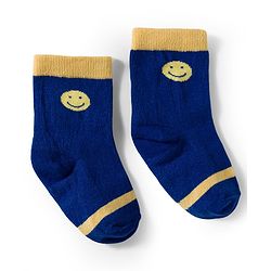 Cute Walk by Babyhug Knit Ankle Length Antibacterial Socks With Stripes & Smiley Print Pack Of 3 - Blue & Yellow