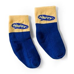 Cute Walk by Babyhug Knit Ankle Length Antibacterial Socks With Stripes & Smiley Print Pack Of 3 - Blue & Yellow