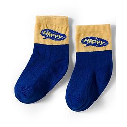 Cute Walk by Babyhug Knit Ankle Length Antibacterial Socks With Stripes & Smiley Print Pack Of 3 - Blue & Yellow