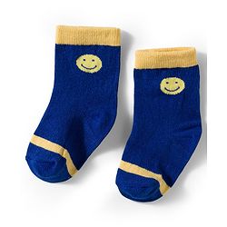 Cute Walk by Babyhug Knit Ankle Length Antibacterial Socks With Stripes & Smiley Print Pack Of 3 - Blue & Yellow