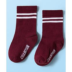 Cute Walk by Babyhug Knit Ankle Length Antibacterial Socks With Stripe Design Pack Of 3 - Navy Blue White & Maroon