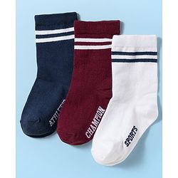Cute Walk by Babyhug Knit Ankle Length Antibacterial Socks With Stripe Design Pack Of 3 - Navy Blue White & Maroon