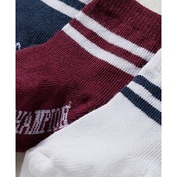 Cute Walk by Babyhug Knit Ankle Length Antibacterial Socks With Stripe Design Pack Of 3 - Navy Blue White & Maroon
