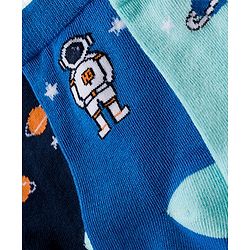 Cute Walk by Babyhug Knit Ankle Length Antibacterial Socks With Space Design Pack Of 3 - Navy Blue & Light Blue