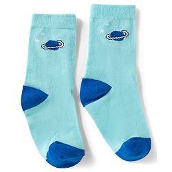 Cute Walk by Babyhug Knit Ankle Length Antibacterial Socks With Space Design Pack Of 3 - Navy Blue & Light Blue
