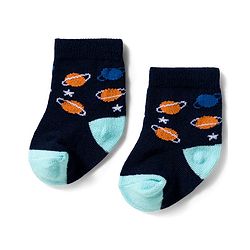 Cute Walk by Babyhug Knit Ankle Length Antibacterial Socks With Space Design Pack Of 3 - Navy Blue & Light Blue