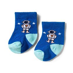 Cute Walk by Babyhug Knit Ankle Length Antibacterial Socks With Space Design Pack Of 3 - Navy Blue & Light Blue