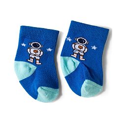 Cute Walk by Babyhug Knit Ankle Length Antibacterial Socks With Space Design Pack Of 3 - Navy Blue & Light Blue