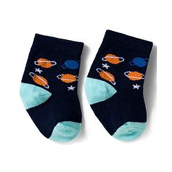 Cute Walk by Babyhug Knit Ankle Length Antibacterial Socks With Space Design Pack Of 3 - Navy Blue & Light Blue