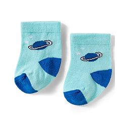 Cute Walk by Babyhug Knit Ankle Length Antibacterial Socks With Space Design Pack Of 3 - Navy Blue & Light Blue
