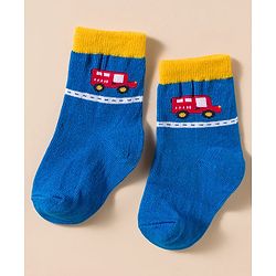 Cute Walk by Babyhug Knit Ankle Length Antibacterial Socks With Stripes & Vehicle Print Pack Of 3 - Blue & Light Blue