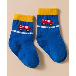Cute Walk by Babyhug Knit Ankle Length Antibacterial Socks With Stripes & Vehicle Print Pack Of 3 - Blue & Light Blue