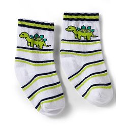 Cute Walk by Babyhug Knit Ankle Length Antibacterial Socks With Stripes & Animal Print Pack Of 3 - Limegreen & White