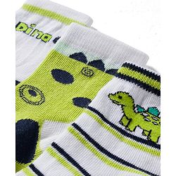 Cute Walk by Babyhug Knit Ankle Length Antibacterial Socks With Stripes & Animal Print Pack Of 3 - Limegreen & White