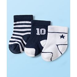 Cute Walk by Babyhug Knit Ankle Length Antibacterial Socks With Stripes & Number Design Pack Of 3 - Multicolor