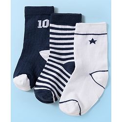 Cute Walk by Babyhug Knit Ankle Length Antibacterial Socks With Stripes & Number Design Pack Of 3 - Multicolor