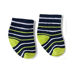 Cute Walk by Babyhug Knit Ankle Length Antibacterial Socks With Stripes & Number Design Pack Of 3 - Black & Neon Green