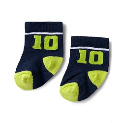 Cute Walk by Babyhug Knit Ankle Length Antibacterial Socks With Stripes & Number Design Pack Of 3 - Black & Neon Green