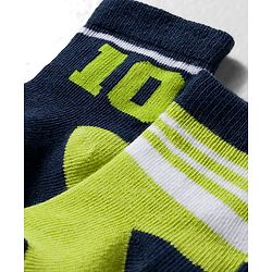 Cute Walk by Babyhug Knit Ankle Length Antibacterial Socks With Stripes & Number Design Pack Of 3 - Black & Neon Green
