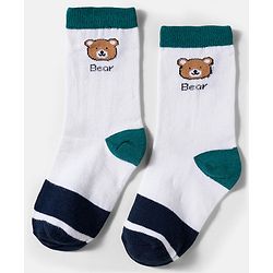 Cute Walk by Babyhug Knit Ankle Length Antibacterial Socks With Stripes & Bear Design Pack Of 3 - Yellow & White