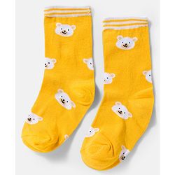 Cute Walk by Babyhug Knit Ankle Length Antibacterial Socks With Stripes & Bear Design Pack Of 3 - Yellow & White