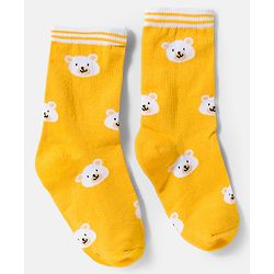 Cute Walk by Babyhug Knit Ankle Length Antibacterial Socks With Stripes & Bear Design Pack Of 3 - Yellow & White