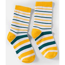 Cute Walk by Babyhug Knit Ankle Length Antibacterial Socks With Stripes & Bear Design Pack Of 3 - Yellow & White