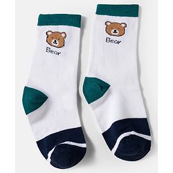 Cute Walk by Babyhug Knit Ankle Length Antibacterial Socks With Stripes & Bear Design Pack Of 3 - Yellow & White