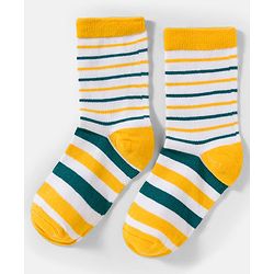 Cute Walk by Babyhug Knit Ankle Length Antibacterial Socks With Stripes & Bear Design Pack Of 3 - Yellow & White