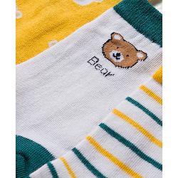 Cute Walk by Babyhug Knit Ankle Length Antibacterial Socks With Stripes & Bear Design Pack Of 3 - Yellow & White