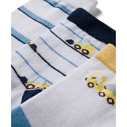 Cute Walk by Babyhug Knit Ankle Length Antibacterial Socks With Vehicle & Stripes Design Pack Of 3 - White & Blue
