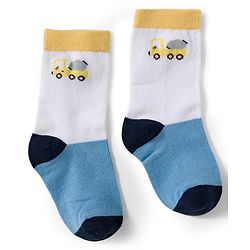 Cute Walk by Babyhug Knit Ankle Length Antibacterial Socks With Vehicle & Stripes Design Pack Of 3 - White & Blue