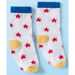 Cute Walk by Babyhug Knit Ankle Length Antibacterial Socks With Colorblock & Star Design Pack Of 3 - White & Blue