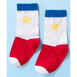 Cute Walk by Babyhug Knit Ankle Length Antibacterial Socks With Colorblock & Star Design Pack Of 3 - White & Blue