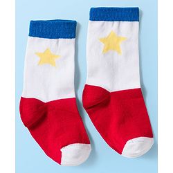 Cute Walk by Babyhug Knit Ankle Length Antibacterial Socks With Colorblock & Star Design Pack Of 3 - White & Blue