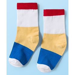 Cute Walk by Babyhug Knit Ankle Length Antibacterial Socks With Colorblock & Star Design Pack Of 3 - White & Blue