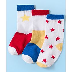 Cute Walk by Babyhug Knit Ankle Length Antibacterial Socks With Colorblock & Star Design Pack Of 3 - White & Blue