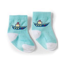 Cute Walk by Babyhug Knit Ankle Length Antibacterial Socks With Boat & Stripes Design Pack Of 3 - Navy Blue & Light Blue