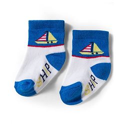 Cute Walk by Babyhug Knit Ankle Length Antibacterial Socks With Boat & Stripes Design Pack Of 3 - Navy Blue & Light Blue