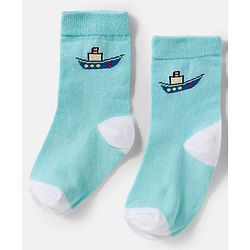 Cute Walk by Babyhug Knit Ankle Length Antibacterial Socks With Boat & Stripes Design Pack Of 3 - Navy Blue & Light Blue