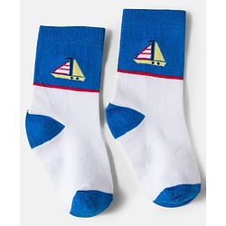 Cute Walk by Babyhug Knit Ankle Length Antibacterial Socks With Boat & Stripes Design Pack Of 3 - Navy Blue & Light Blue