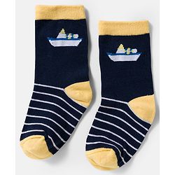 Cute Walk by Babyhug Knit Ankle Length Antibacterial Socks With Boat & Stripes Design Pack Of 3 - Navy Blue & Light Blue