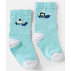 Cute Walk by Babyhug Knit Ankle Length Antibacterial Socks With Boat & Stripes Design Pack Of 3 - Navy Blue & Light Blue