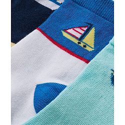 Cute Walk by Babyhug Knit Ankle Length Antibacterial Socks With Boat & Stripes Design Pack Of 3 - Navy Blue & Light Blue