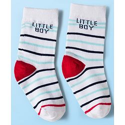 Cute Walk by Babyhug Knit Ankle Length Antibacterial Socks With Vehicle & Stripes Design Pack Of 3 - White