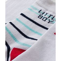 Cute Walk by Babyhug Knit Ankle Length Antibacterial Socks With Vehicle & Stripes Design Pack Of 3 - White